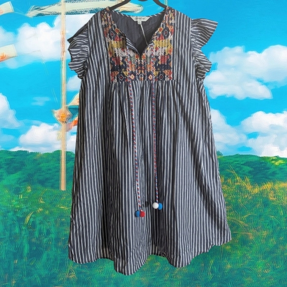 NWT Davi And Dani Striped Dress With Pom Poms Size Large - Picture 1 of 7
